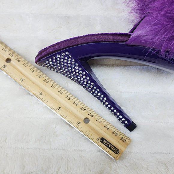 Your Majesty Purple Marabou Feather Rhinestone Platform Slip On Slide… - Picture 9 of 10